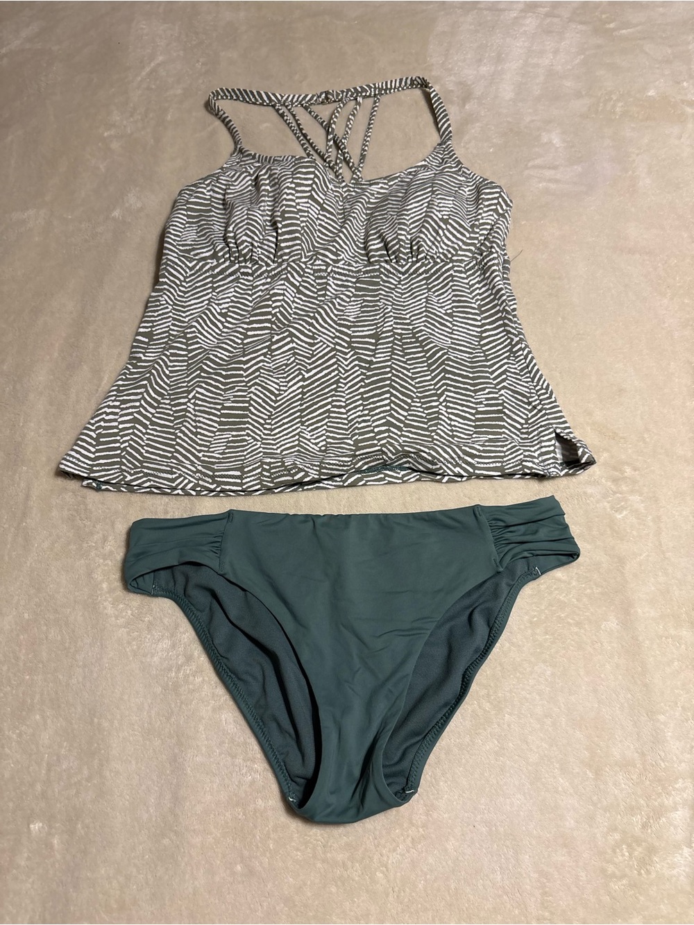 Striped White & Teal Two-Piece Women's Swim Bikini Set